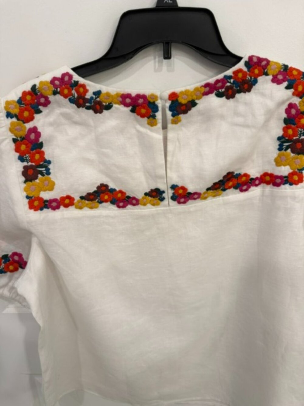 Boden White Multi-Color Floral Embroidered Puff Sleeve Linen Blouse - Picture 4 of 6